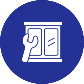 Wrench and window icon on blue background