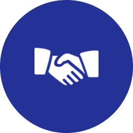 Handshake icon on blue background
